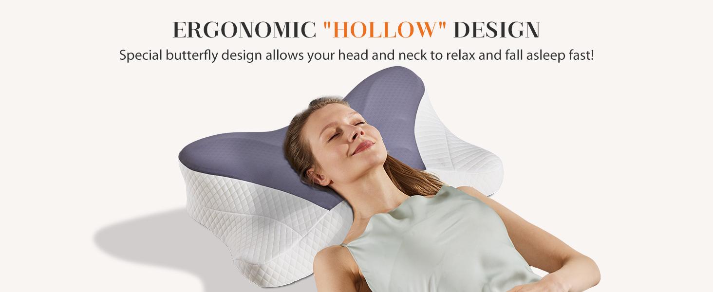 Textiles Soft Furnishings Bedding Contour Neck Pillow with Breathable Pillowcase, Memory Foam Neck for Side, Back, and Stomach Sleepers