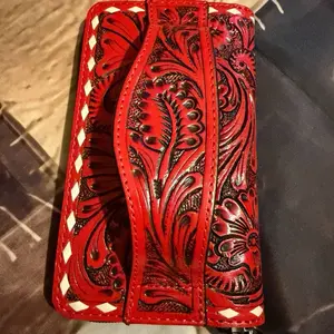 Red Western Tooled Hand Wallet
