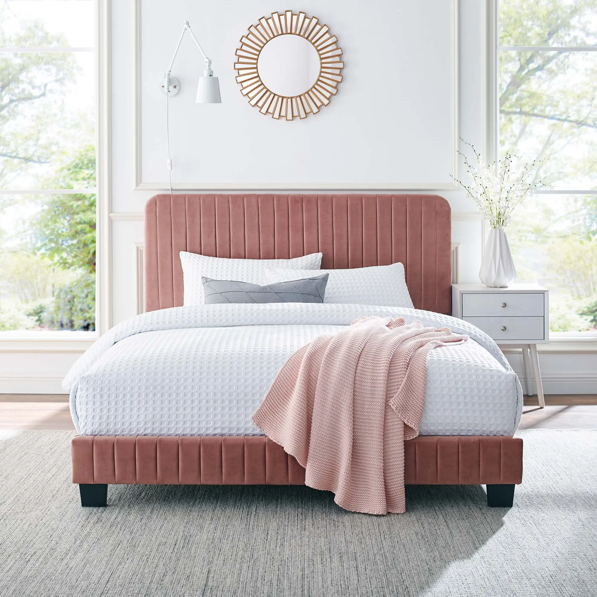 Modway Celine Upholstered Full Platform Bed - Channel Tufted Performance Velvet, Cushioned Headboard, 800 lbs Capacity, for Modern Bedroom, Guest Bedroom