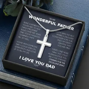 Father's Day Gift - Father Birthday Gift with Meaningful Message Card Inside, Cross Necklace for Dad, Christian Gift for Father