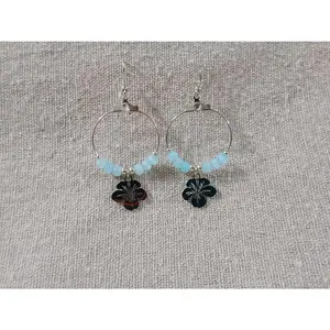Turquoise Tiger Eye Glass Hibiscus Hoop Earrings – Handmade Boho Dangle Earrings