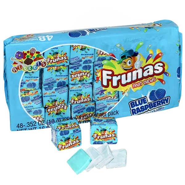 Frunas Fruit Chews Blue Raspberry 48 ct. - Sweet Soft and Chewy Candy with Blue Raspberry Flavor - 48 Count Pack Gummies