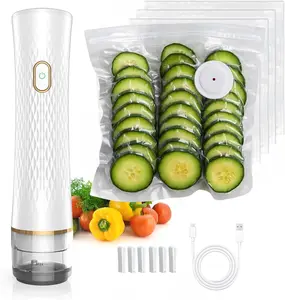 Handheld Vacuum Sealer with Visual Water Tank and 10 BPA-Free Reusable Bags, One-Touch Auto Stop Food Saver for Meal Prep, Sous Vide, Storage and Camping