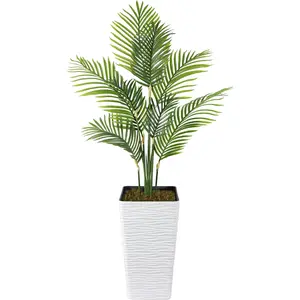 Artificial Palm Tree 5FT, Fake Skill Plant Tree with White Planter, Decorative Topiary Plant, Cement Filled Faux Palm Tree for Home Office Porch Decor Indoor Outdoor