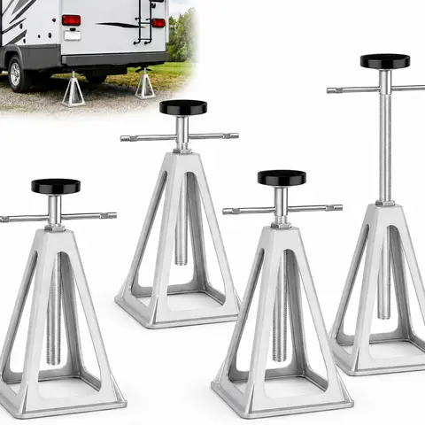 RV Stabilizer Jacks 4 Pack, 7500 lbs Each, Aluminum Stack Jacks 11-17 in with Rubber Pads, T-Handle Adjustment for Travel Trailers and Pop-Up Campers, Stabilizing Use Only