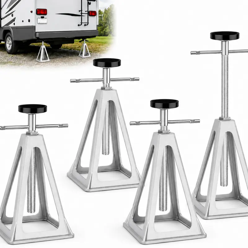 RV Stabilizer Jacks 4 Pack, 7500 lbs Each, Aluminum Stack Jacks 11-17 in with Rubber Pads, T-Handle Adjustment for Travel Trailers and Pop-Up Campers, Stabilizing Use Only