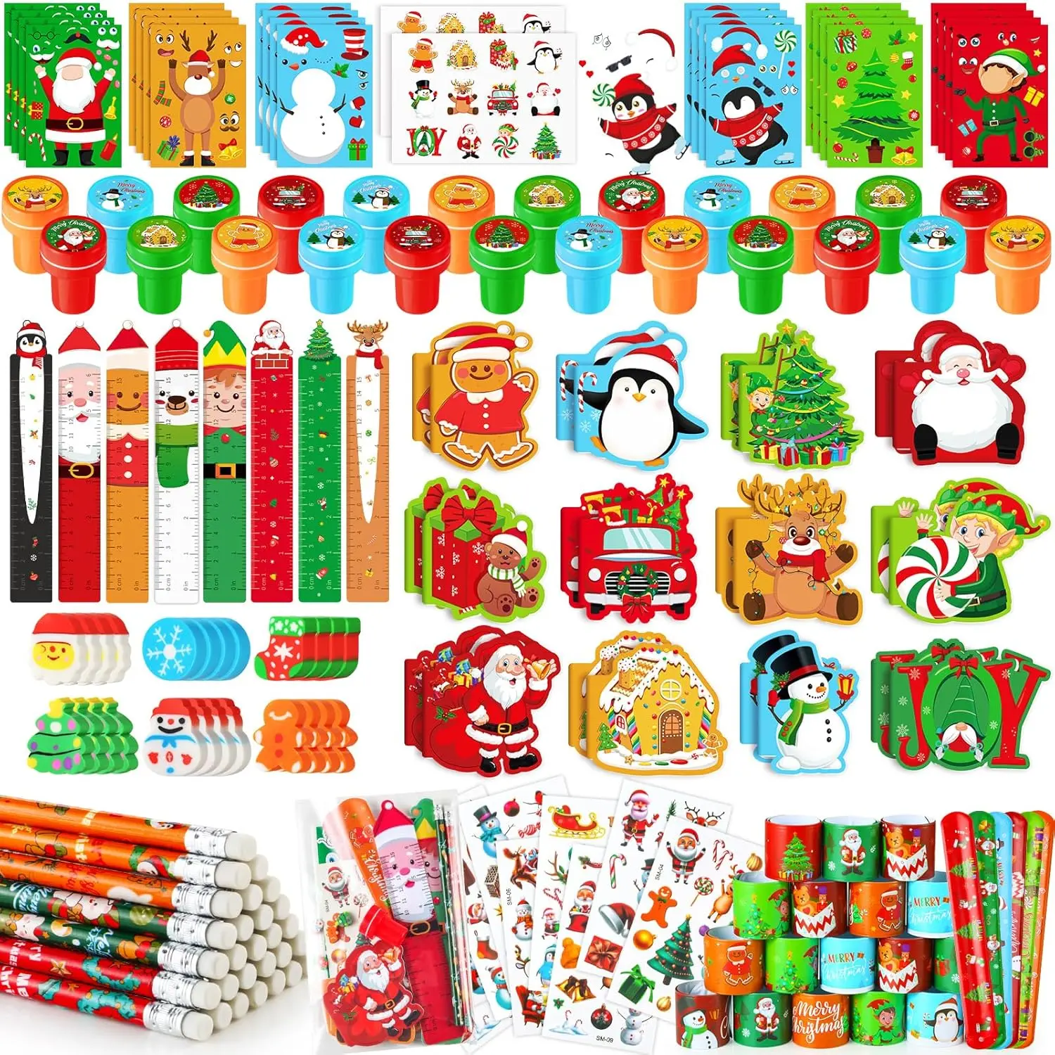 Christmas School Stationery Set Party Favors Xmas Classroom Gift Prizes Bulk for Students Kids Holiday Stockings Pinata Filler Christmas School Goodie Bag Stuffers Decor(12set Christmas)