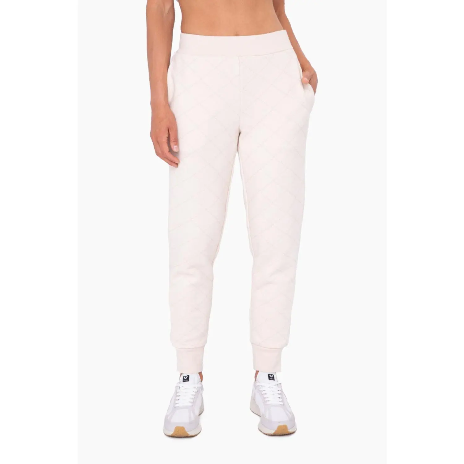 Cream Quilted High Waisted Jogger Pant
