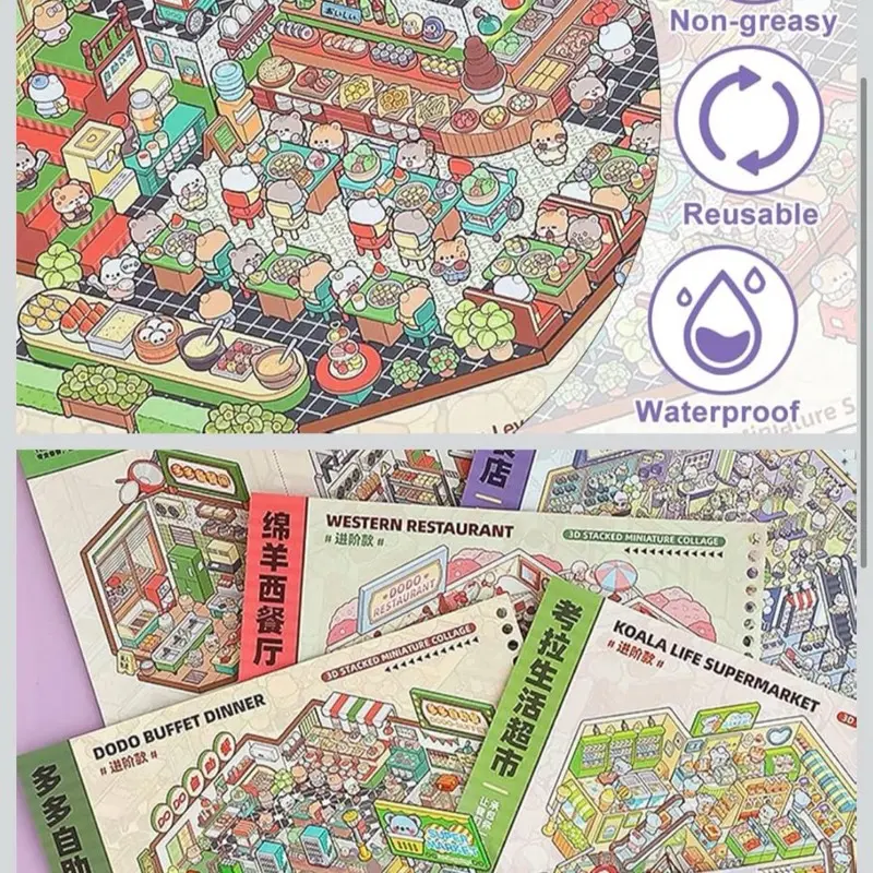 NEW Sticker Scene Telado Set Book, 3D Supermarket Scenes, Reference Pages, Tweezers, Vinyl Decal Sticker, Die-Cut Paper Art Supplies for Multi-Use DIY Projects & Creative Fun
