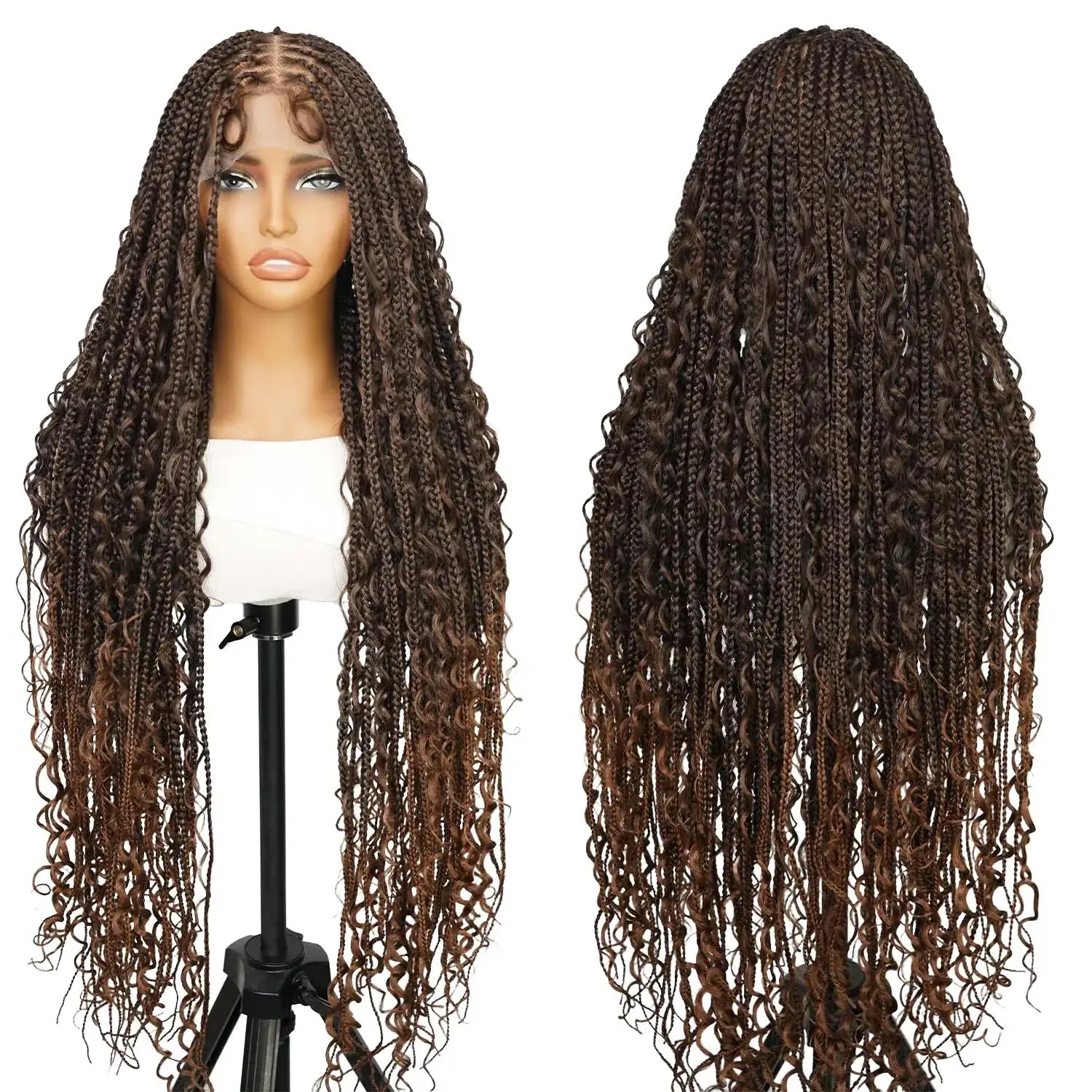 SuperNova #1B/30 36 Inches Full Lace Premium Synthetic Fiber Bohemian Box Braided Wigs Knotless #SummerVibes