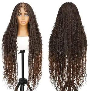 SuperNova #1B/30 36 Inches Full Lace Premium Synthetic Fiber Bohemian Box Braided Wigs Knotless