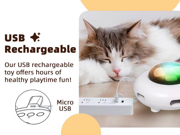 "Interactive Cat Toys for Indoor Cats,Replaceable and durable accessor,USB Rechargeable,White,Entertainment with 6pcs Feathers -UFO" "Interactive Cat Toys for Indoor Cats,Replaceable and durable accessor,USB Rechargeable,White,Entertainment with 6pcs Feathers -UFO"