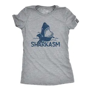 Womens Sharkasm T Shirt Funny Sarcastic Shark Summer Vacation Graphic Novelty Tee Funny Womens T Shirts Cute Vintage Fashion Casual Ladies T-Shirt Gift Shark Tops for Women Funny Sarcastic Top Women's Novelty Light Grey