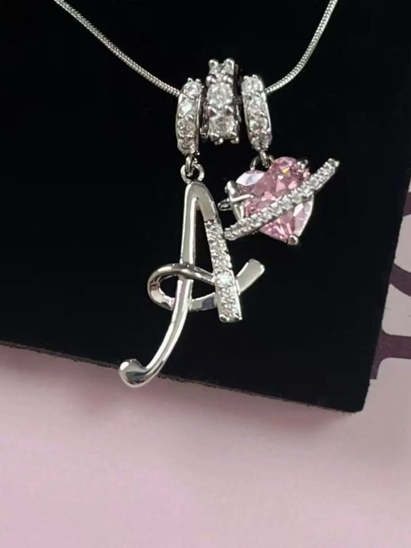 Women's Snake Chain Necklace with Heart Zirconia Pendant, Adjustable Length Letter A-Z Initial Jewelry Gift for Her