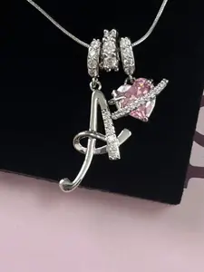 Women's Snake Chain Necklace with Heart Zirconia Pendant, Adjustable Length Letter A-Z Initial Jewelry Gift for Her