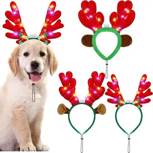3 Pieces Light up Pet Christmas Headbands LED Pet Xmas Reindeer Antler Headbands for Christmas Holiday Supplies Accessory
