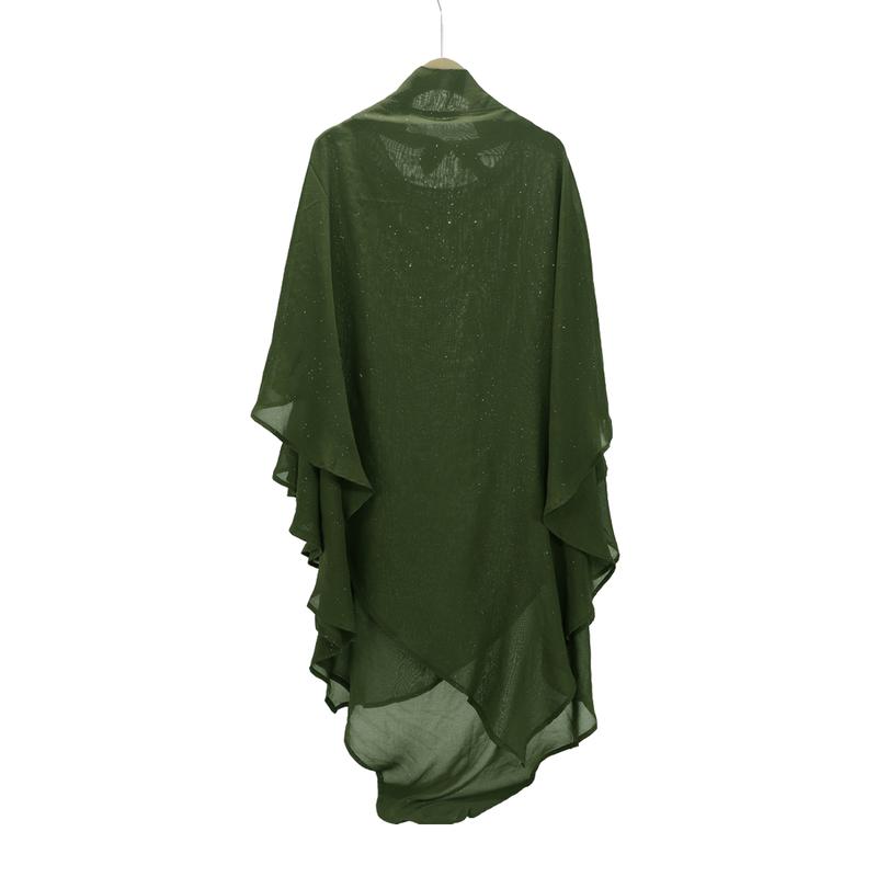 RIMAIRE Luxury Muslim Prayer Hijab 2 Layers Soft Breathable Diamonds Khimars Premium Chiffon Ruffled khimar for Girls Two-Layer tiktok Lightweight Set Scarf Casual Black Women