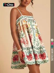 Women's casual Chic summer vacation beach floral print sundress, seasonal holiday set, spring break set, party set, beach set, bohemian Boho style dress