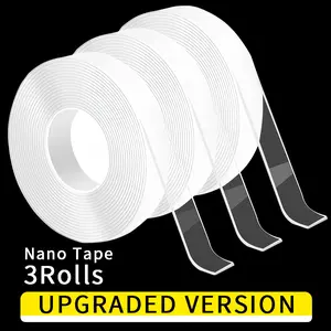 Nano Double-Sided Heavy Duty Tape 9.84ft Removable Clear Mounting Tape for Wall Carpet Rug DIY Strong Washable Traceless Adhesive 3 Rolls Home Decor Projects