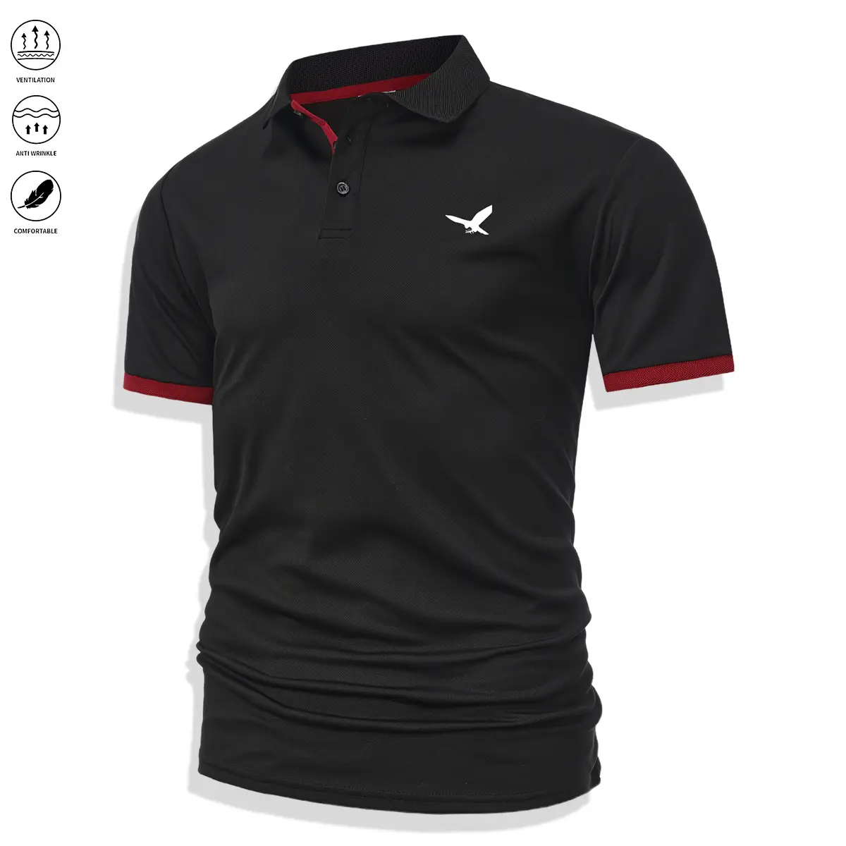 Men’s polo shirt with buttoned printed front; breathable and comfortable casual men’s polo for formal occasions and everyday wear; men’s top.