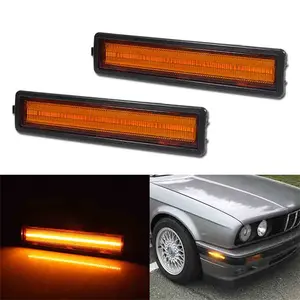 2PCS Full Amber LED Front Bumper Side Marker Lights For BMW E30 E32 E34 3 5 series Replace OEM 63141377849, 63 14 1 377 849, 63-14-1-377-849