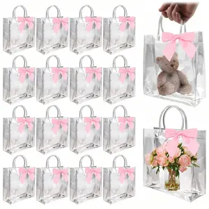 10-Piece Set Sweet Princess Party Favor Bags, Transparent PVC Candy Bags with Handle & Bow, DIY Tools for Birthdays Weddings Baby Showers, Party Favors Assortment
