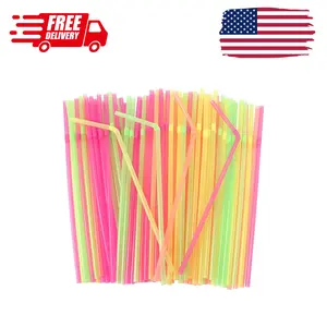 Flexible Plastic Straws Disposable, Vibrant & Colorful 175 Count