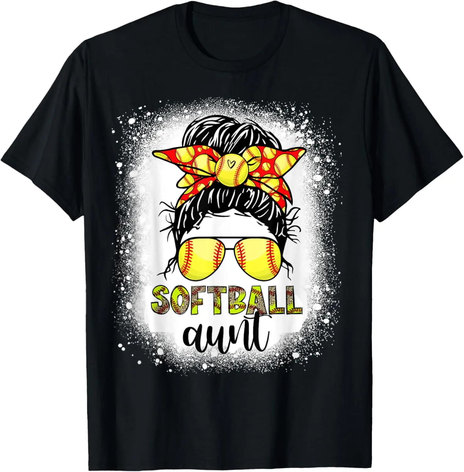 100%cotton Softball Aunt Messy Bun Leopard Bleached Softball Auntie T-Shirt Top Summer tshirt  business