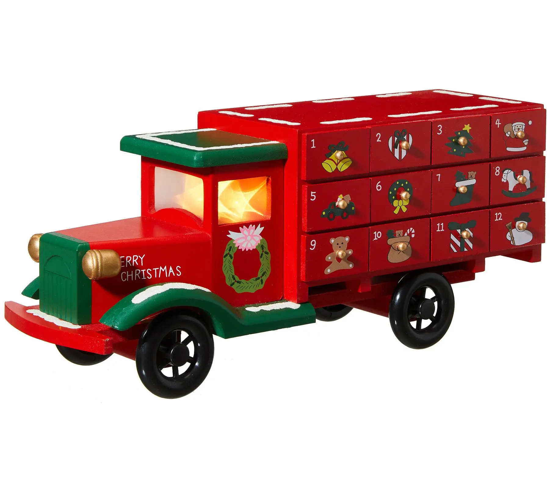 Glitzhome Vintage Red Truck LED Christmas Advent Countdown Glitzhome Vintage Red Truck LED Christmas Advent Countdown