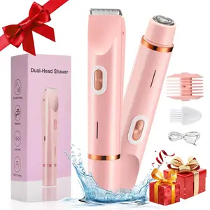 Painless Electric Shaver Men’s Waterproof Body Hair Trimmer Pubic Hair Shaver 2 in 1 Groomer Kit with Dual Blade Heads Dual Motors for Face Balls Underarm Bikini Line Nose Ear Hair