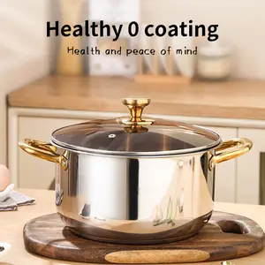 Composite Steel Kitchen Pot, Food Grade Stainless Steel, Non-Stick, Induction Compatible, Deep Soup Pot, Thick Cooking Pot, Glass Lid, Non Stick Pots