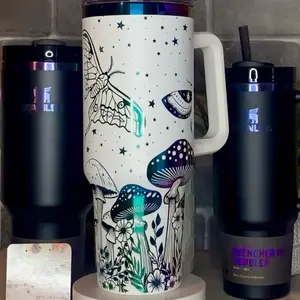 Moths and Mushrooms Theme 40oz Tumbler - Insulated Stainless Steel Travel Mug, Large Capacity, Sweat-Proof, Eco-Friendly & Reusable Cup