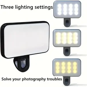 1pc Portable Rechargeable LED Mobile Phone Computer Fill Light, Mini Clip Fill Light, 3 Light Modes, for Phones, Cameras, Video, Zoom Meetings, Clip-On, Adjustable, with Front & Back Clips Anniversary Electronic Smartphone Cellphone Black Usb Charging