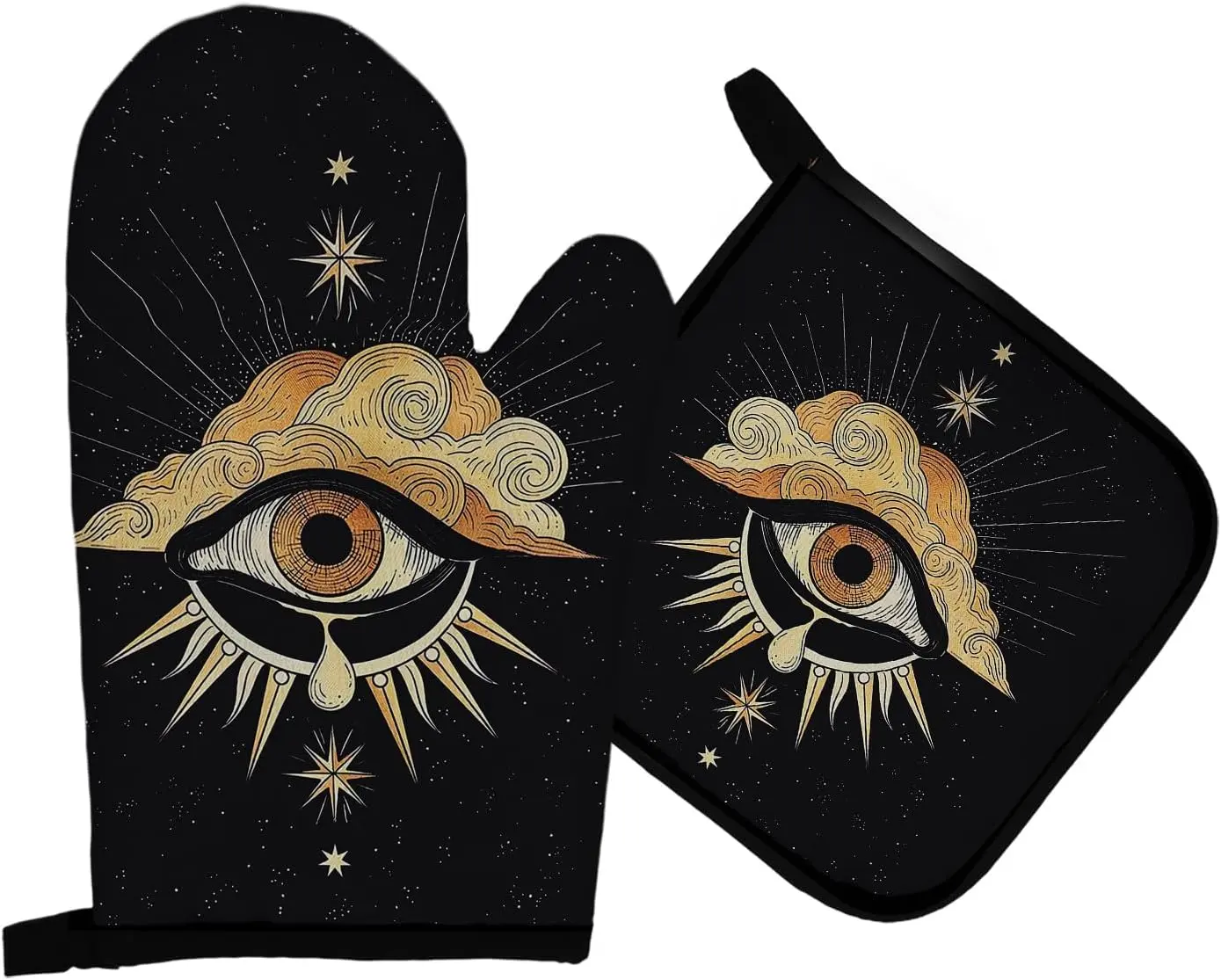 Evil Eye Halloween Oven Mitts and Pot Holders Set, Heat Resistant Potholder Kitchen Decor for Cooking Baking BBQ Grilling, Goth Tarot Oven Glove Set, Gothic Witchy Gifts