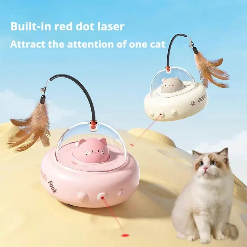 3-in-1 Pets CAT Teasing Toys with Built-in Red Dot Laser Interactive Durable Automatic Assistant Scratch-Resistant Feather Stick Cat Teaser for Creati