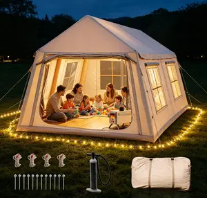 Inflatable Camping Tent – Easy Setup, Waterproof 4/6/8/10/12 Person 4-Season Glamping Tent with Hand Pump | Portable, Lightweight, Family-Friendly, Large Air Tent for Outdoor Adventures, Festivals, and All-Weather Use