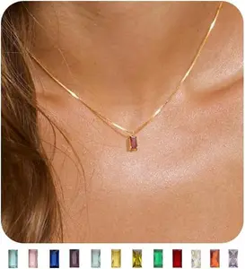 Diamond Necklaces for Women 14K Gold Plated Emerald Birthstone Necklace for Women Mothers, Cubic Zirconia Pendant Necklace Birthday Gifts for Women Jewelry