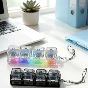 2 PCS Mini Keyboard Fidget Keychains – Satisfying Fidget Keyboard Clicker with LED Lights, 4-Button Finger Press Stress Relief Toys for Office, Home, School, Decompression Gift