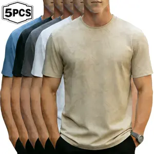 [ Summer Atmosphere ] Men's Ice Silk Speed Drying Dark Pattern Sports Fitness T-shirt Summer Lightweight, Breathable, Slim Fit Sports Round Neck Short Sleeve Top 5PCS Value Combination