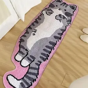 Cartoon Cat Rug Creative Special-shaped Bed Rug Animal Shape Fried Cat Rug Machine Washable Suitable For Bedroom Living Room