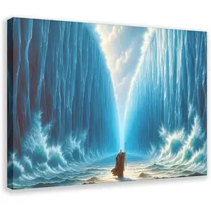 Fabric Moses with Sea of Dividends Background Jewish Passover Canvas Poster Decoration Hanging Painting Canvas Poster Wall Art Decor Print Picture Paintings for Living Room Bedroom Decoration