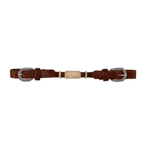 Argentina Cow Leather Rolled Curb Strap with Rawhide - Oily Brown