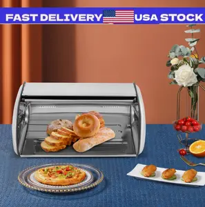 Stainless Steel Bread Box Storage Bin Kitchen Cake Food Container Bread Holder