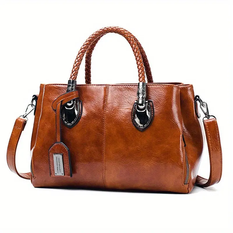 Women's Striped Tote Bag, Modest Vintage Style Casual Handbag, Large Capacity Everyday Shoulder Bag with Detachable Crossbody Strap, Chic, Preppy, Pu Leather, Athletic