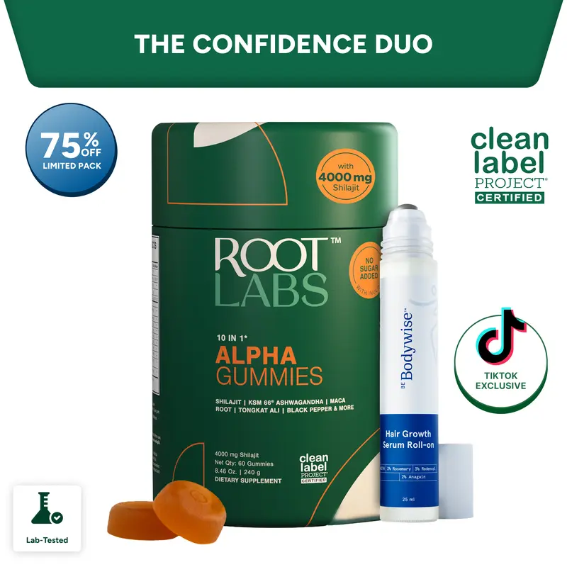 The Confidence Duo | Hair Growth Roll-On + Alpha 10-in-1 Shilajit Gummies | New Year New Me Edition | Energy, Focus & Fuller-Looking Hair | Start 2026 Strong