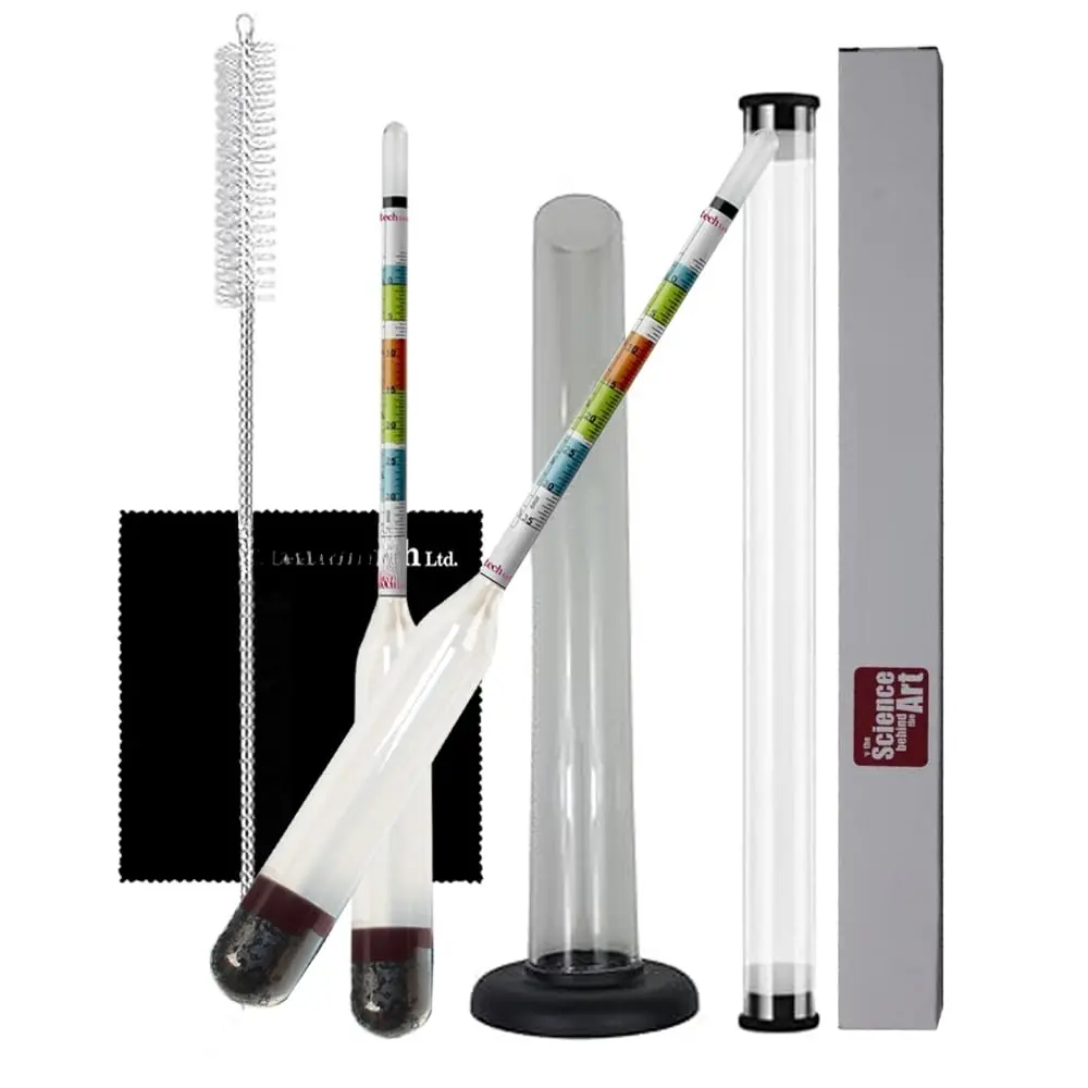 Glass Triple Scale Hydrometer Kit - Test ABV, Brix, Gravity for , ,  & Kombucha, with Microfiber Cloth & Storage Case, Easy  Brewing Tool for All Experience Levels (Hydro+Jar)