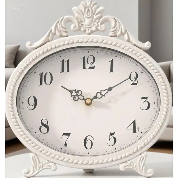 Vintage Metal-Frame Ultra-Quiet Tabletop Clock with Antique White Finish - Glass-Front Farmhouse Desk & Mantel Clock, Rustic Home Decor for Living Room, Unique Gift for Father's Day, Holiday & Home Décor Lovers, Round Face, Indoors