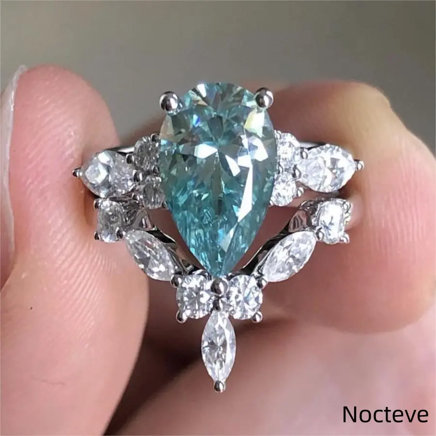 Women’s Two-Piece Couple Teardrop Simulated CZ Base Alloy Ring Set, Romantic Proposal Wedding Jewelry & Gentle Elegant Feminine Holiday Gift Wear