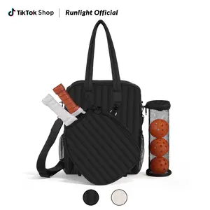 Pickleball Tennis Bag for Men Women with Paddle Cover Pocket, External Ball Bag, Adjustable Shoulder Strap and Fence Hook, Durable Lightweight Sports Tote Bag for Training & Outdoor Play