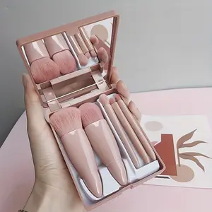 Portable Makeup Brush Set 5-Piece Travel Kit with Mirror, Mini Mirror Box, Multi-Functional Eyeshadow Brush Powder Brush, Makeup Brushes Kits